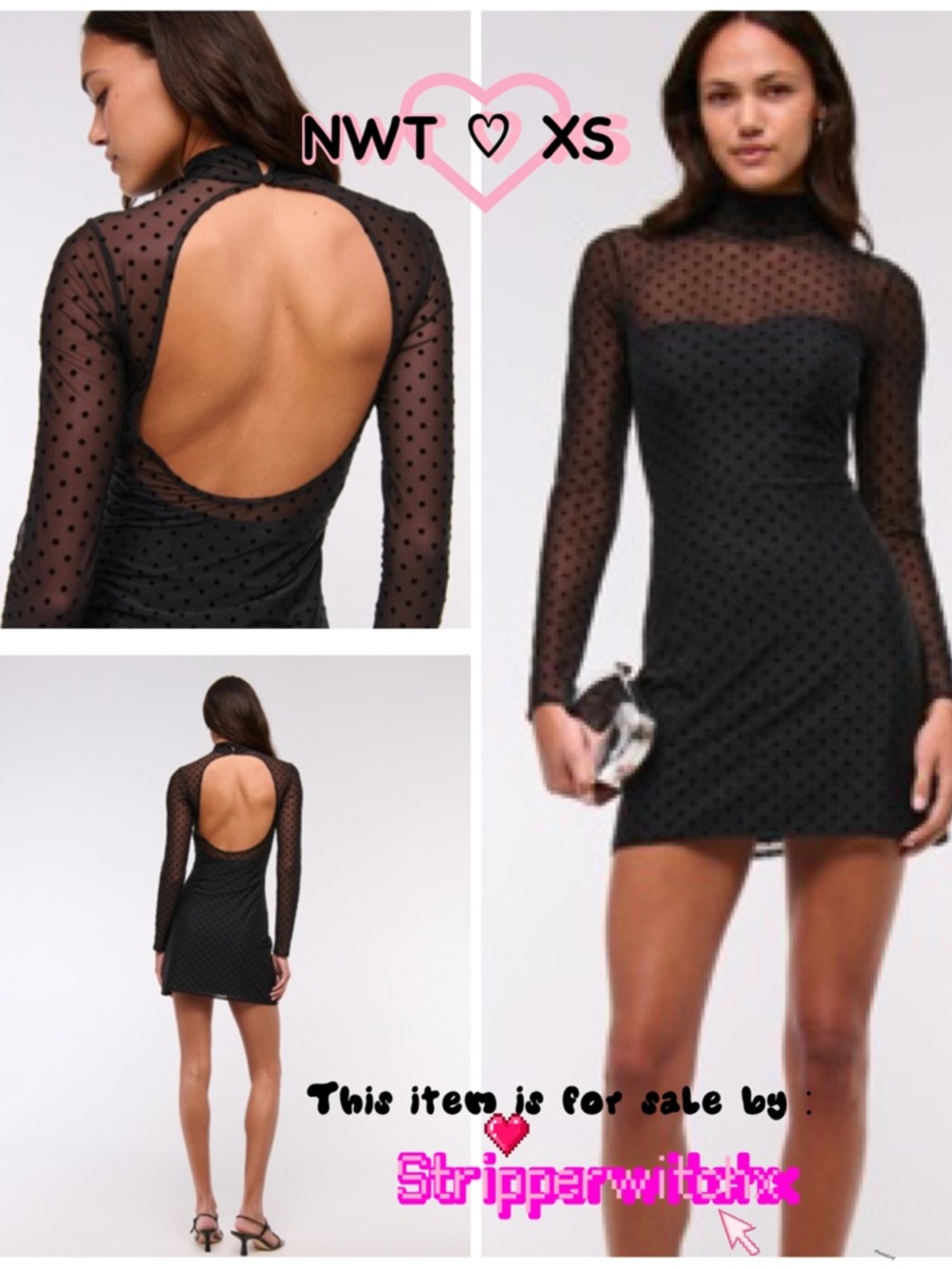 Abercrombie & Fitch bra free open back mini dress mesh polka dot xs NWT